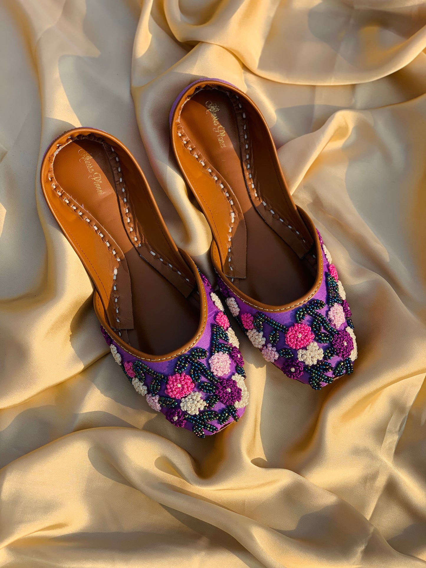 Handcrafted Purple Floral Embroidered Khussa