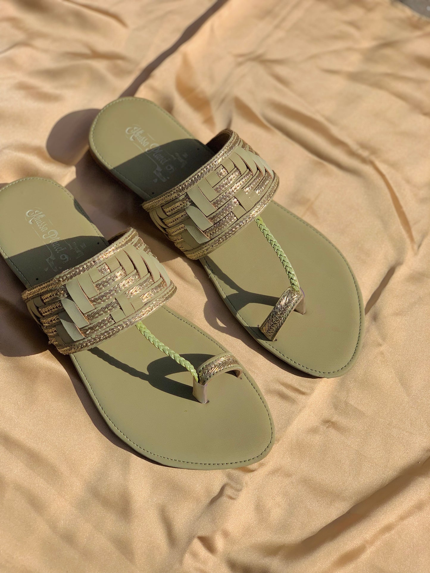 Handmade Green Tila Kolapuri for Women – Traditional Comfortable Flats