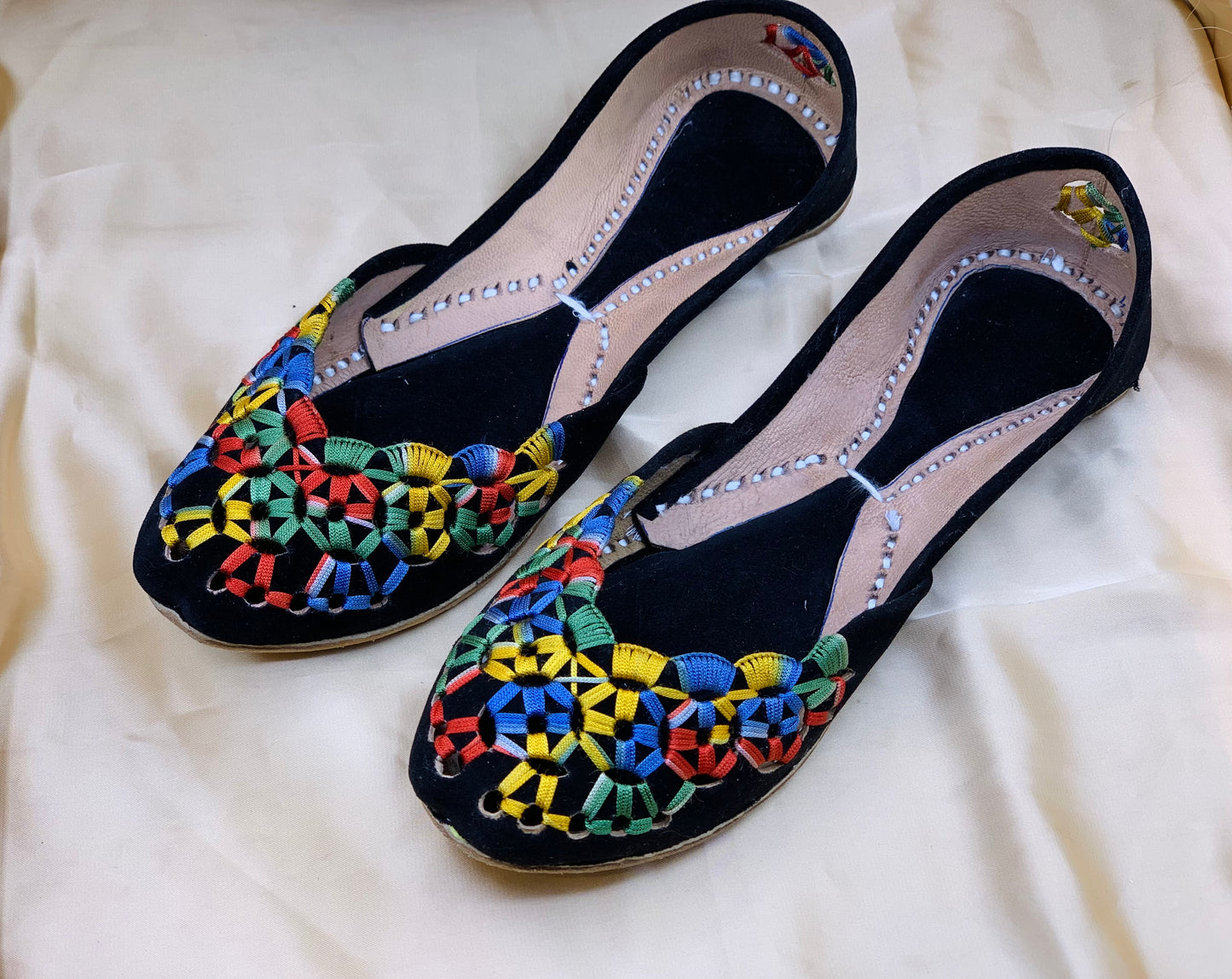 Handmade Multi Velvet Khussa for Women – Traditional Ethnic Flat Shoes with Elegant Embroidery