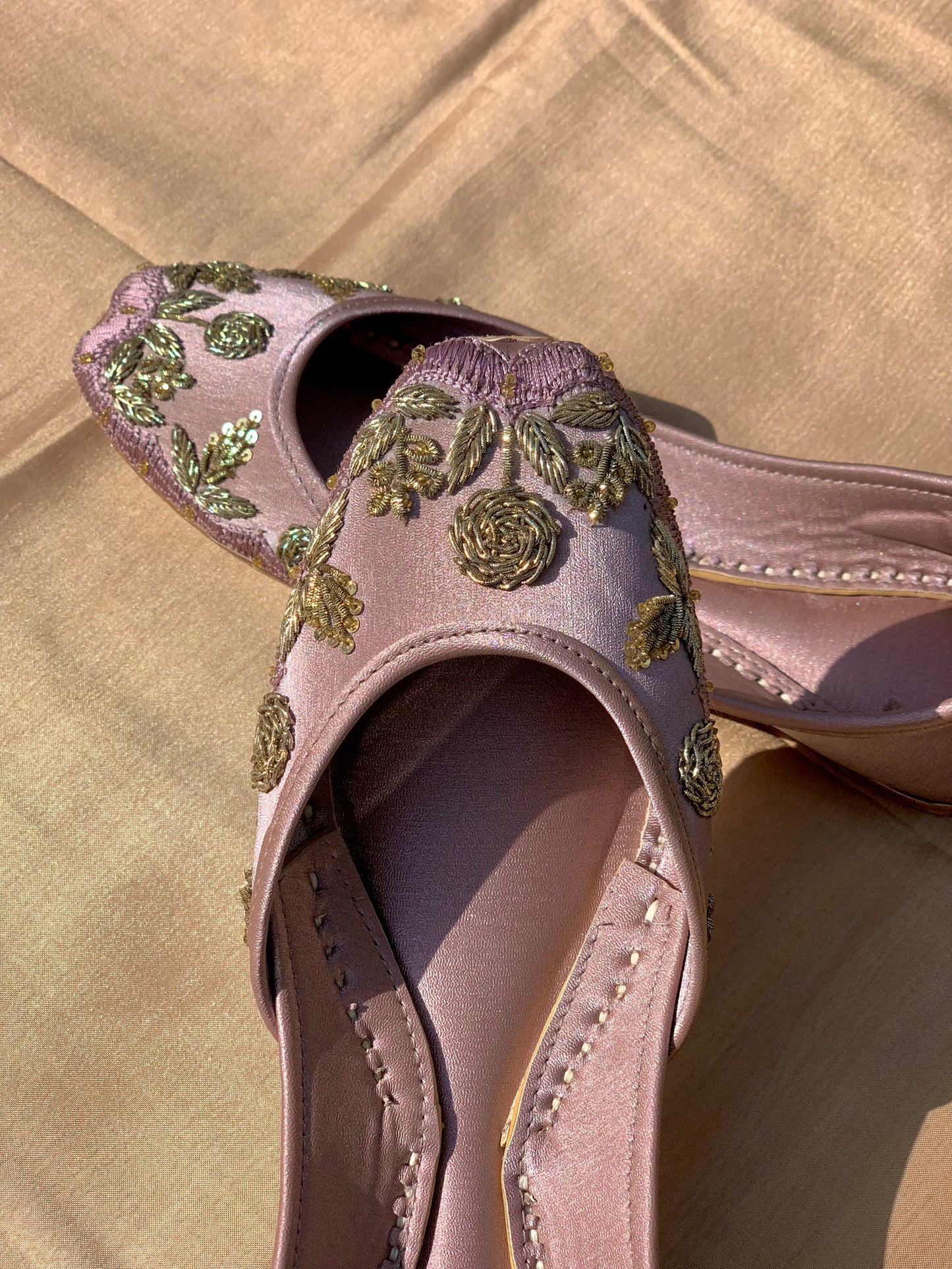 Handmade Bridal Khussa – Traditional Golden Embroidery