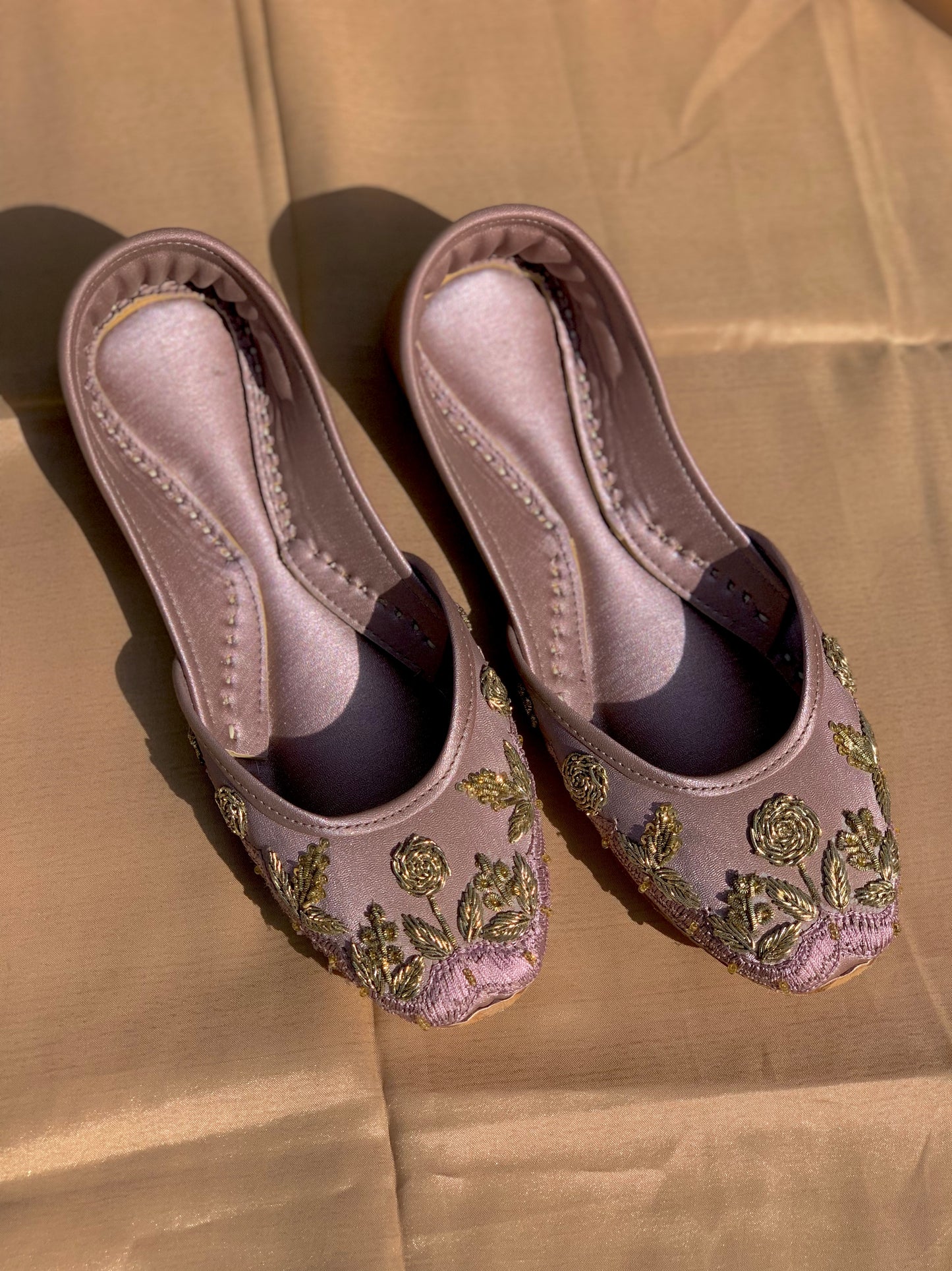 Handmade Bridal Khussa – Traditional Golden Embroidery