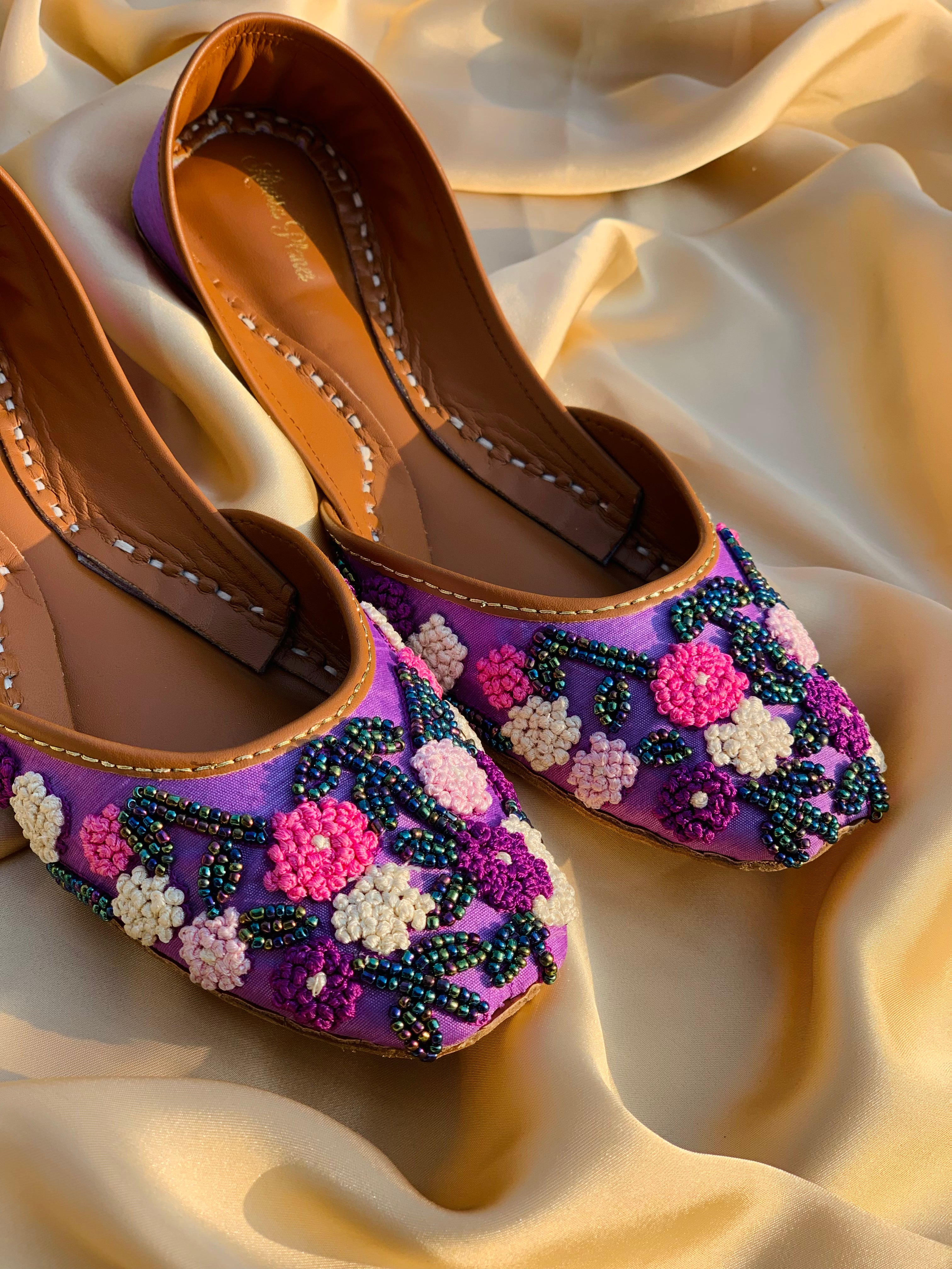 Handcrafted Purple Floral Embroidered Khussa