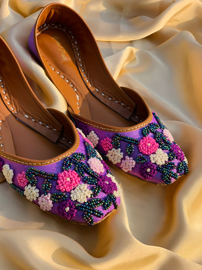 Handcrafted Purple Floral Embroidered Khussa