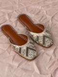 Elegant Golden Backopen Khussa – Handcrafted Dabka & Pearl with Net Detail