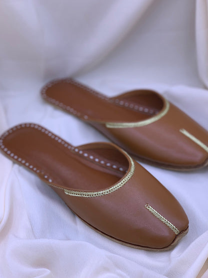 Classic Handcrafted Back Open Khussa | Elegant Tan Traditional Footwear