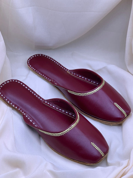 Classic Handcrafted Back Open Khussa | Elegant Maroon Traditional Footwear