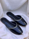Classic Handcrafted Back Open Khussa | Elegant Black Traditional Footwear