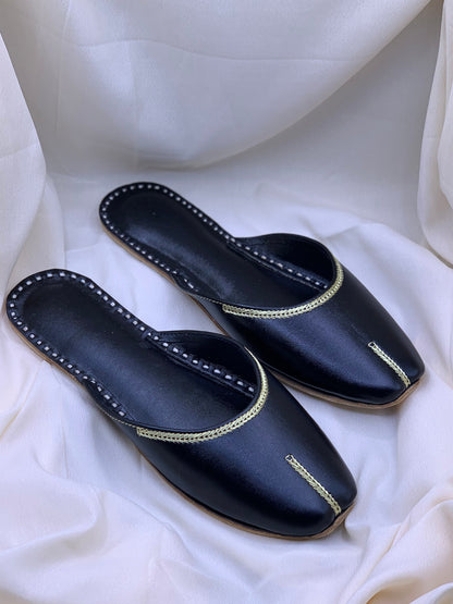 Classic Handcrafted Back Open Khussa | Elegant Black Traditional Footwear