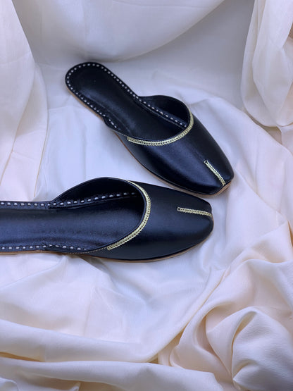Classic Handcrafted Back Open Khussa | Elegant Black Traditional Footwear