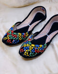 Handmade Multi Velvet Khussa for Women – Traditional Ethnic Flat Shoes with Elegant Embroidery
