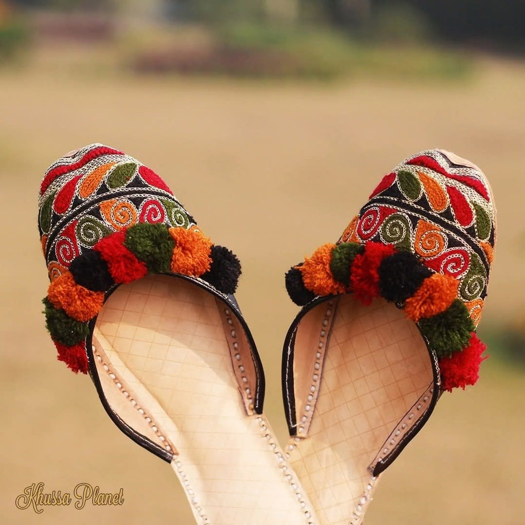 Pom Pom Embroidered Back-Open Khussa