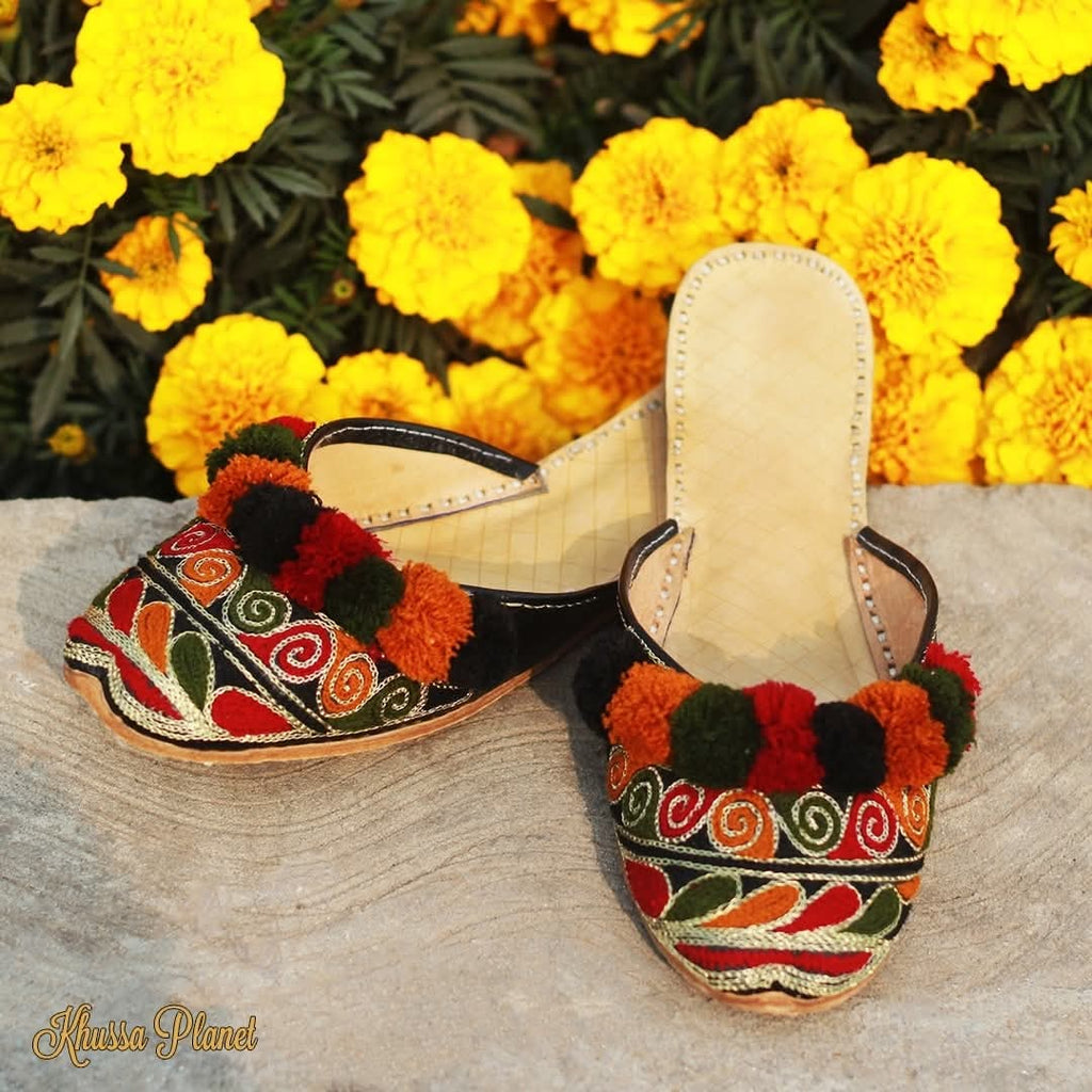 Pom Pom Embroidered Back-Open Khussa