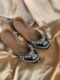 Black Velvet Hand-Embroidered Khussa – Pearl & Golden Zari Detailing