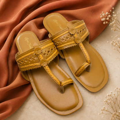 Niqaash kolhapuri chappal (Yellow Mustard)